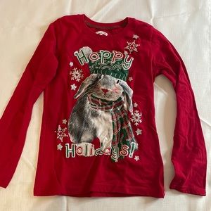 Girls Hoppy Holidays Christmas Bunny Rabbit Long Sleeve Shirt Size 6-6x
